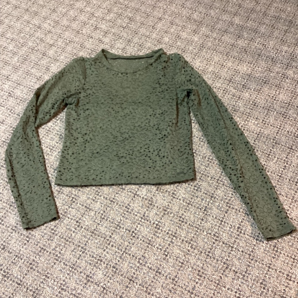 Hollister Olive Green Floral Lace Sheer Long Sleeve & Layering Tank Top Size XS